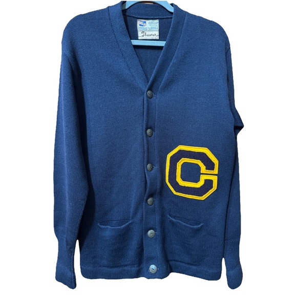 VTG UCLA H.L Whiting Navy Letterman Cardigan Sweater C Patch SZ Medium - Picture 1 of 7